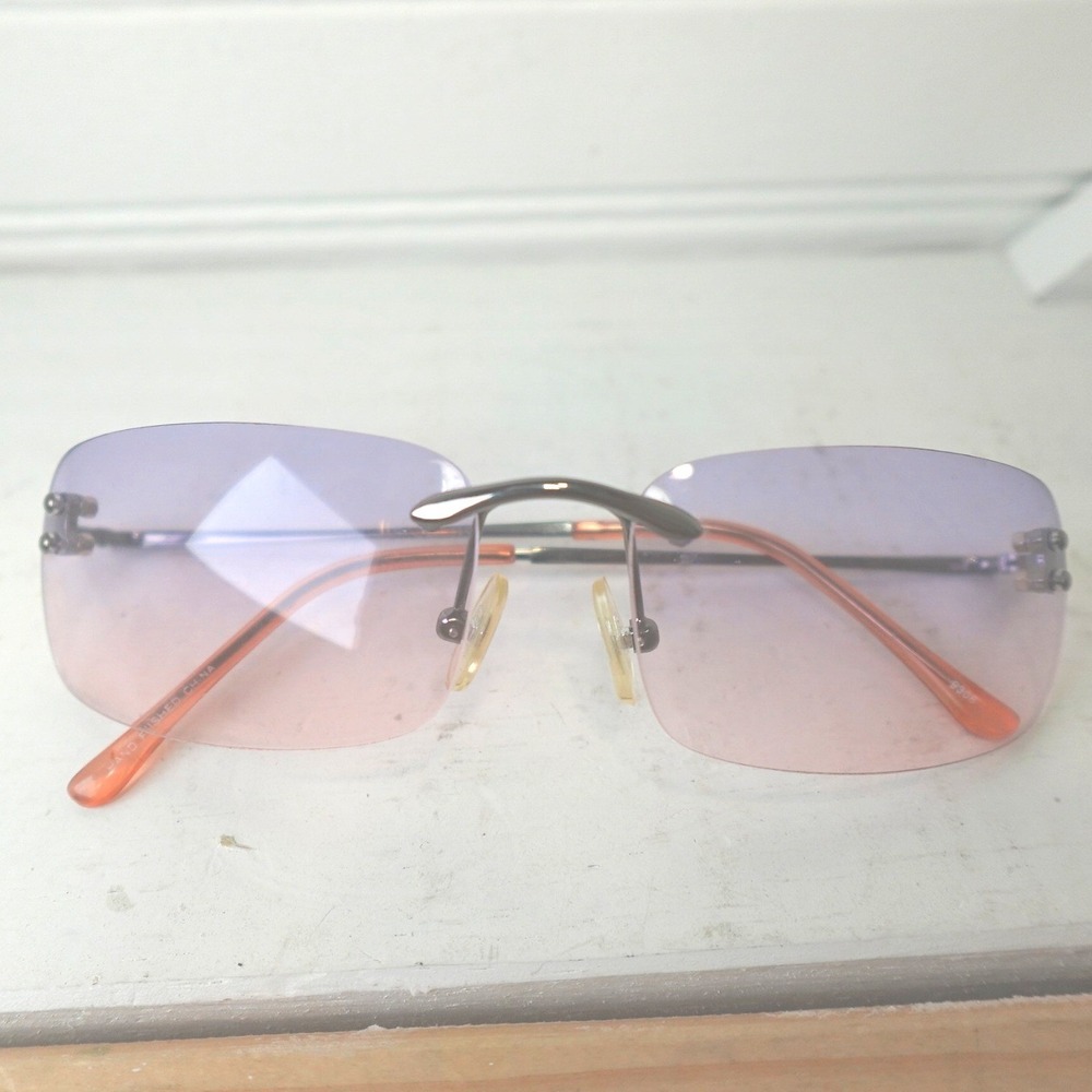 Y2K Ombre‎ Sungless Pink & Purple Rectangle Frameless Lenses Vtg Accessory